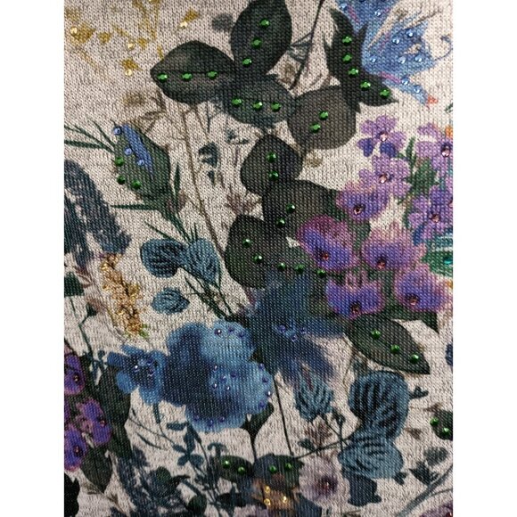 Indigo Soul Wearable Art Tunic Top Womens XL Gray Floral Embellished Cowl Neck - Picture 4 of 11